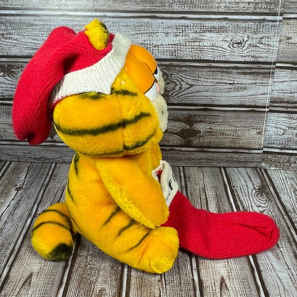 VINTAGE Garfield Christmas Plush Santa Hat 1981 Stuffed Animal Stuff It Stocking - Picture 6 of 11